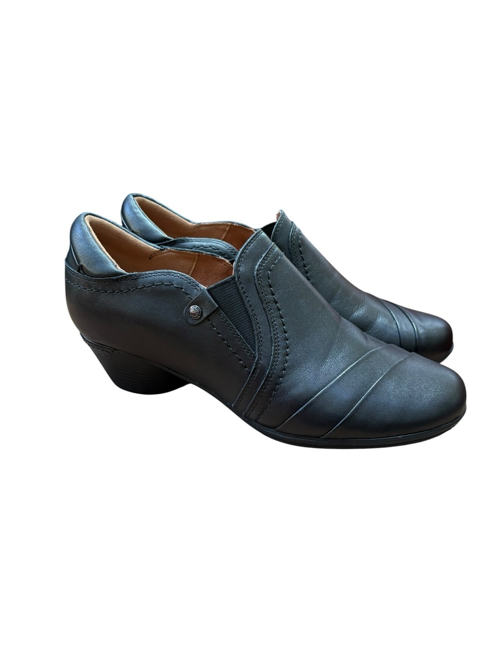COBB HILL ROCKPORT Black Leather Laurel Comfort Slip On Heel Shoe 7W 7 wide